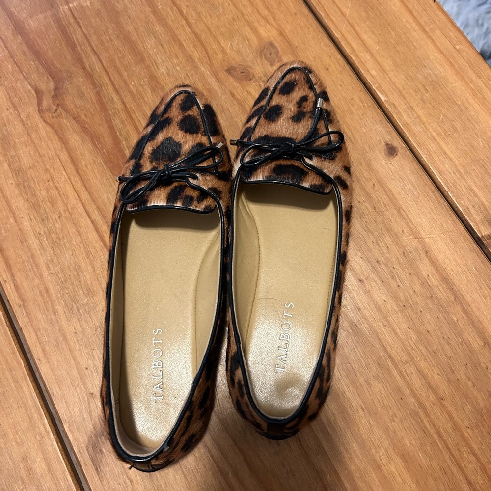 Talbots calfskin Leopard Print Flats with Black Bow